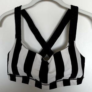 Special-edition All-Sport bra in black and white stripe with floral detail